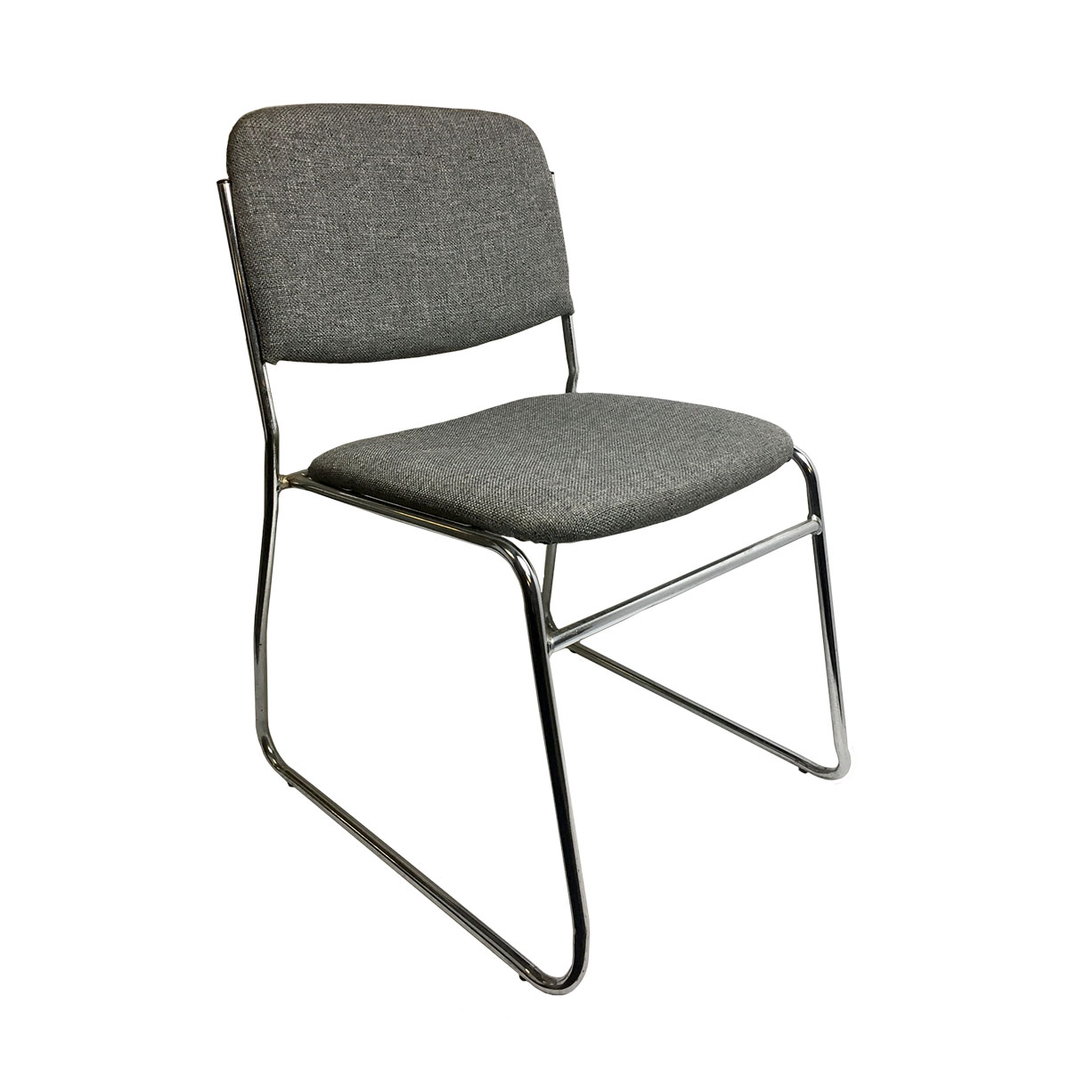 Chair Grey Padded Stacking With Chrome Frame 